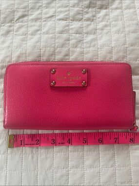 kate spade Hot Pink Pebbled Leather Zip Wallet
